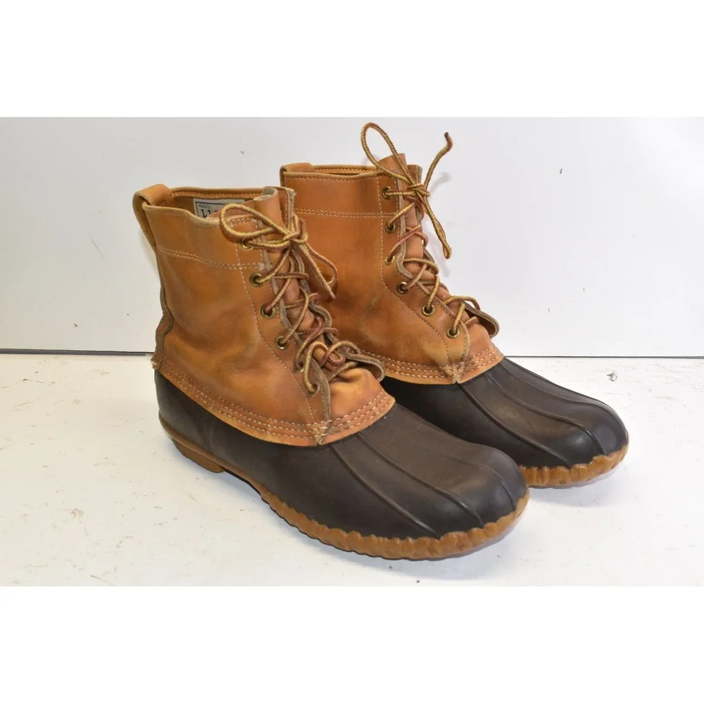 Vintage LL Bean Maine Duck Boots Brown Tan Mens 10 Leather Rubber Bean Boots USA